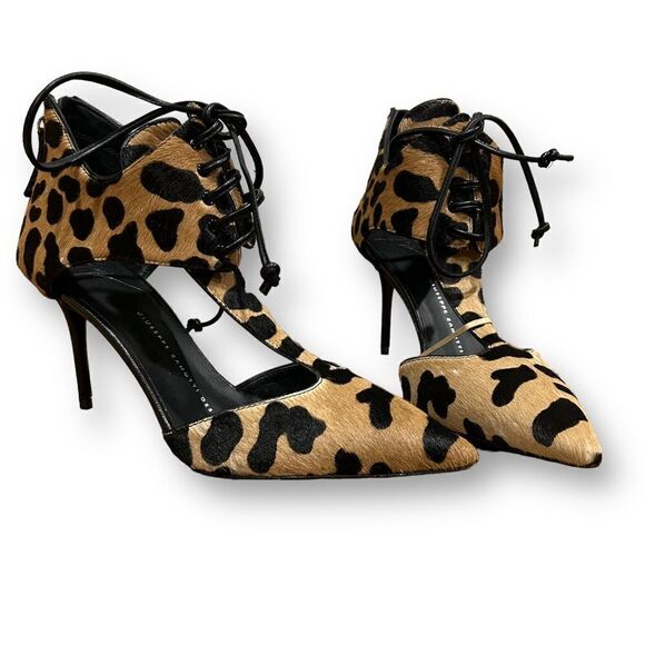 Revolve Giuseppe Zanotti FRIDA Leopard Cheetah Print Lace Up Stiletto - Picture 3 of 13